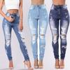 Mote Ripped Jeans for Kvinner Stretch Tynne Tiggerbukser Casual Denimbukser Høy midje Leggings Bukser