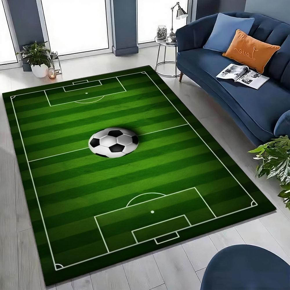 Soccer Ball Green Field Rectangular Rug Nonslip Durable Carpet For Gaming Room Study Living Room Home Party Decor Holiday Gift
