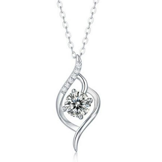 S925 Sterling Silver Heart Necklace with Zirconia Diamonds - 'I Love You At First Sight' Ocean Heart Jewelry