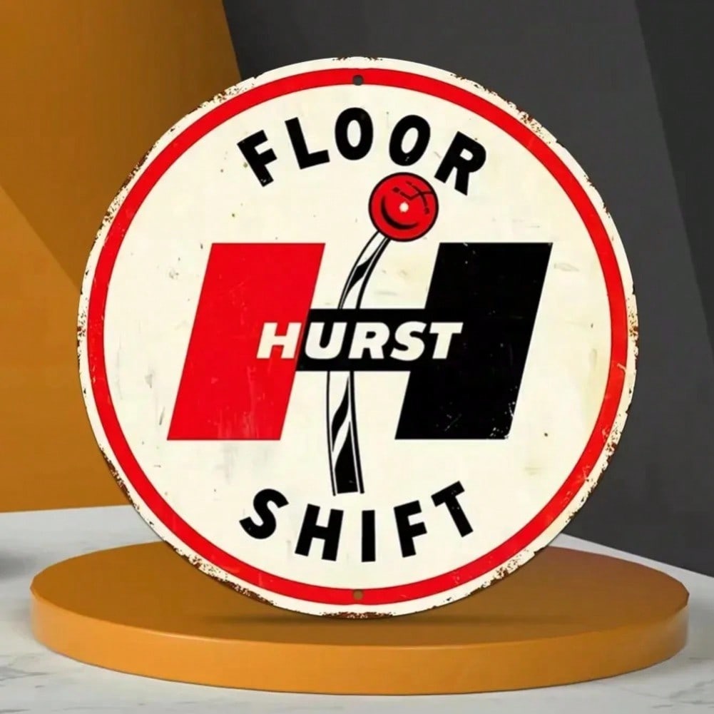 Vintage Hurst Floor Shift Metal Sign Retro Auto Emblem Weatherproof Tin Garage Man Cave Wall Decor 20x20