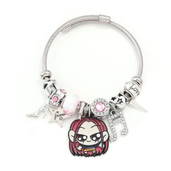 Demon Hunters-Inspired Bracelet Zinc Alloy Enamel Cat Charms Snake Chain Fade Resistant Lightweight Gothic Fantasy Jewelry Accessories