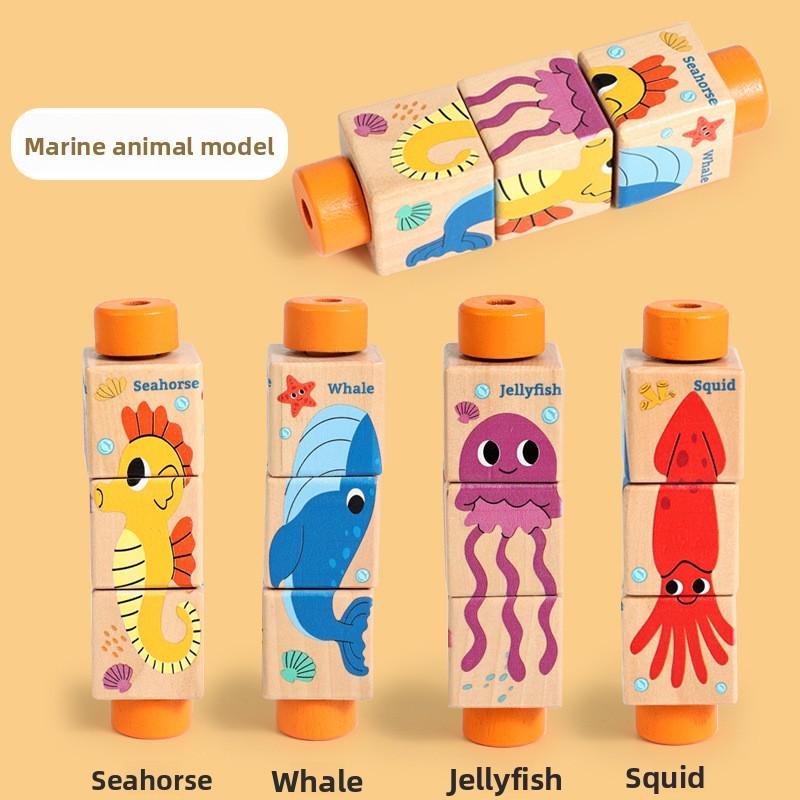 

Non-Toxic Baby Wooden Rotating Puzzle Hand Bell Toy Baby Mobile Musical Rattle Toy Montessori Puzzle Game For Babies Newbaby Gifts