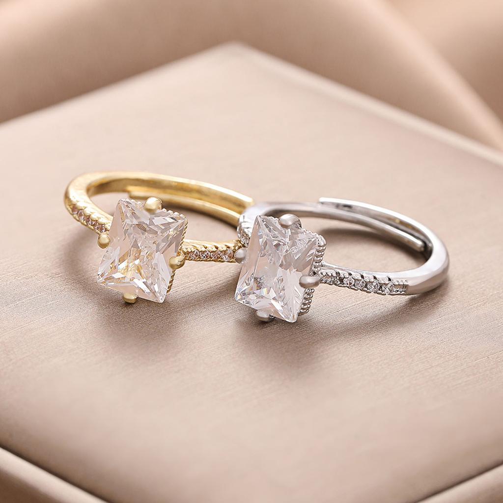 Fashion Engagement Ring Princess Cut Diamond Band Jewellery Ultra-Sparkling Zirconia Open-Back Ring