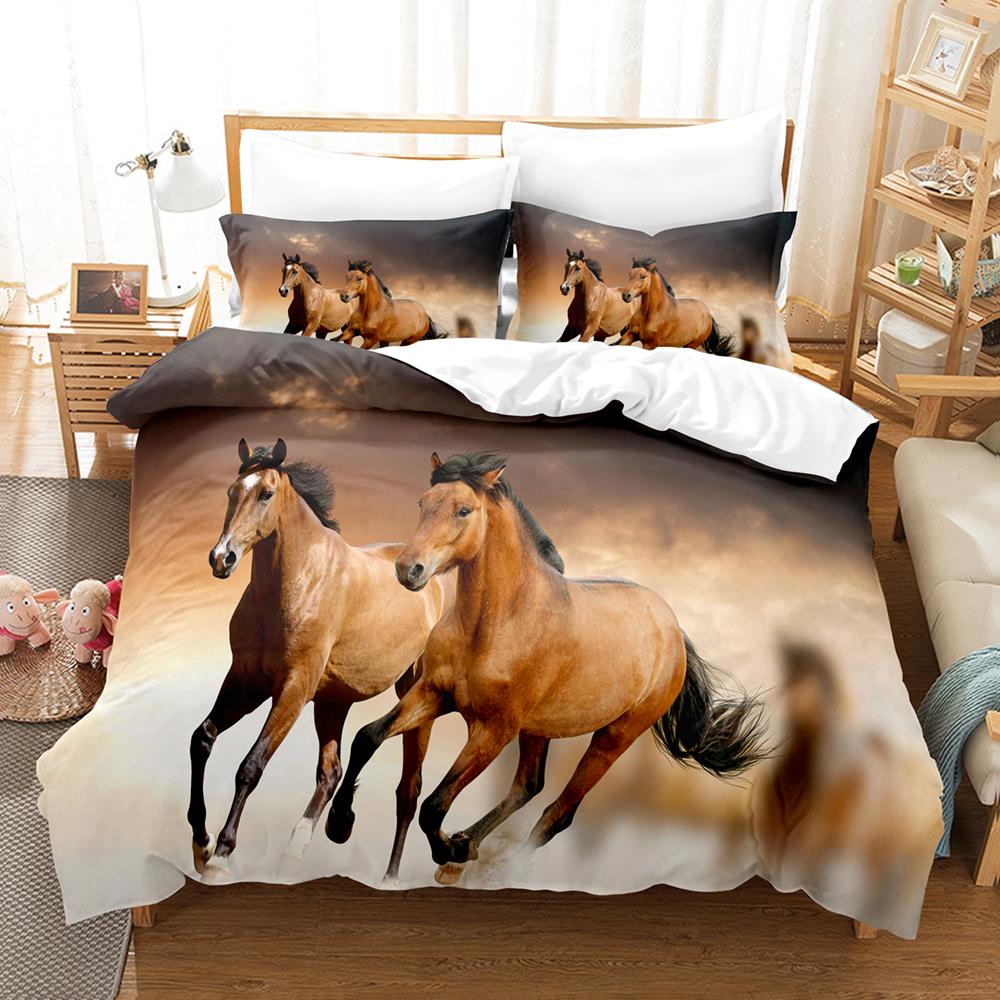 Polyester Comfortable White Horse Pattern Duvet Cover Set With Duvet Cover And Pillowcases King Queen Twin Sizes For All Ages