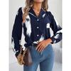 Temperament Contrast Color Striped Suit Collar Long Sleeve Shirt