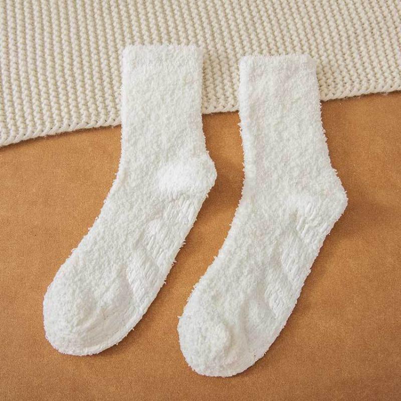 Non-shedding Coral Fleece Socks - Women's Solid Color Anti-slip Adhesive Socks for Winter and Autumn Warmth - Towel Half Fleece Floor Socks