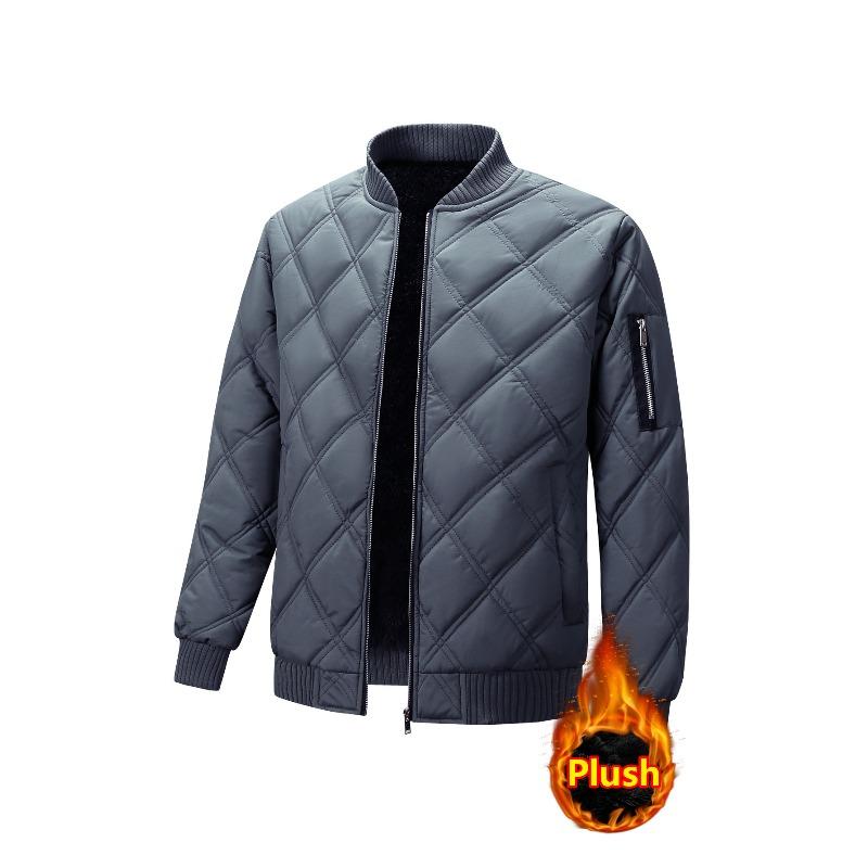 

Men s Cotton Clothes New Winter Stand-up Collar Velvet Thickened Warm Cotton-padded Clothes Rhombus Plaid Jacket Men L серый