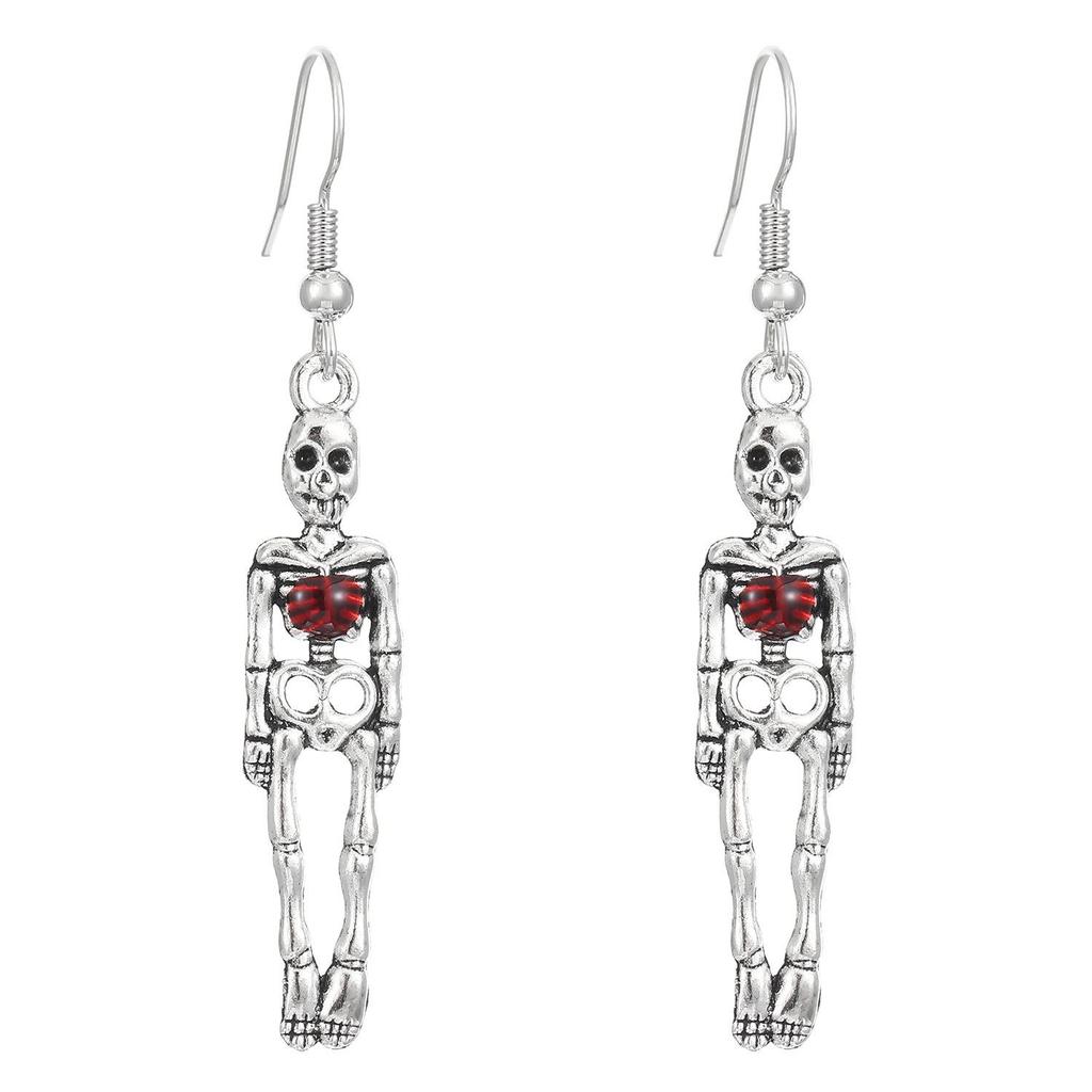 Gothic Skull & Heart Piercing Broadsword Earrings Set - Halloween Vintage Drip Oil Design