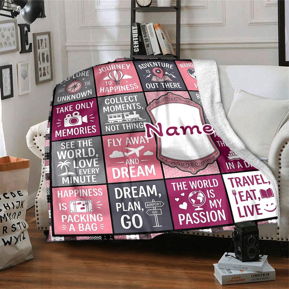 Adventure Travel Theme Customize Your Name Home Blanket S Comfortable Soft Lightweight Allseason Multipurpose Blanket For Picnics Sofas Offices Beds