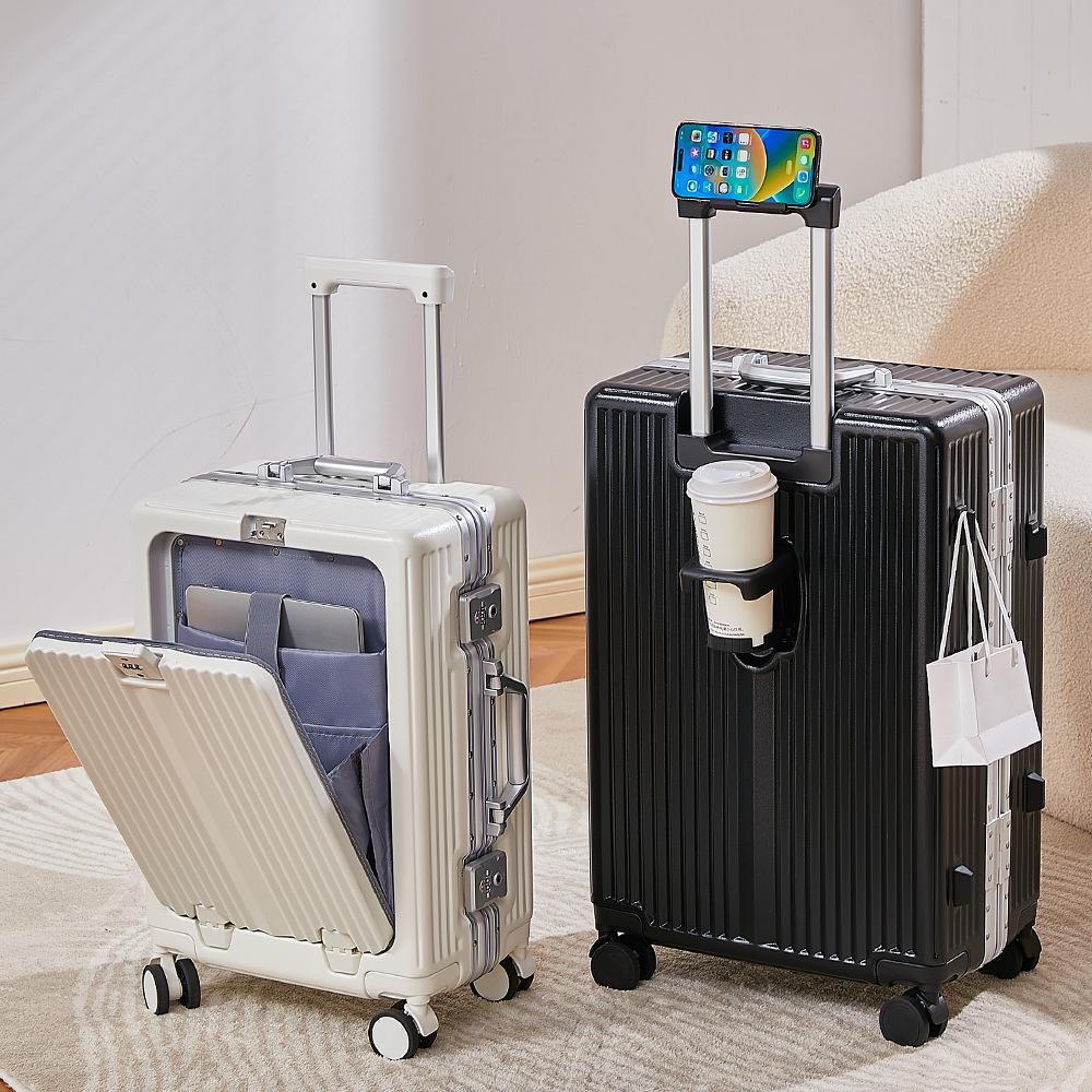 Yongsheng Women's Aluminum Frame Suitcase: 20-inch Anti-Fall Travel Case & 24-inch Front-Opening PC Trolley