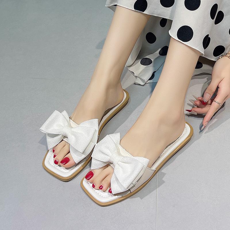 Summer New Bow Fairy Wind Cool Slippers Women's Flat Outside Wear Non-slip Flip Flops