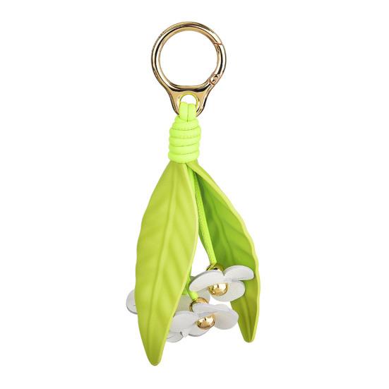 

Bag Pendant Imitation Leather Flower Design Handbag Ornament with Metal Buckle Scratch-Resistant Floral Keychain Commuter Bag Accessory зелёный
