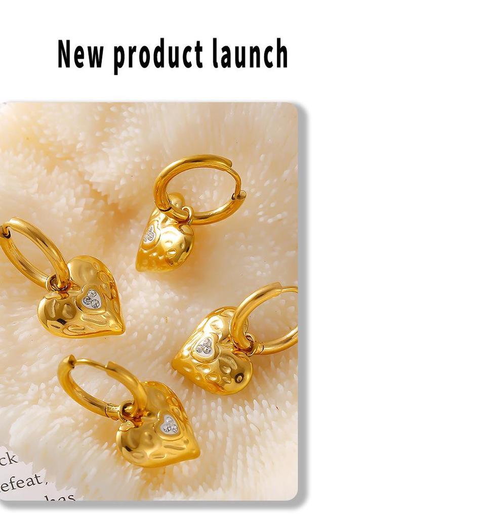 18K Gold-Plated Heart Earrings with Diamonds, Non-Fading Retro Style, European & American Inspired