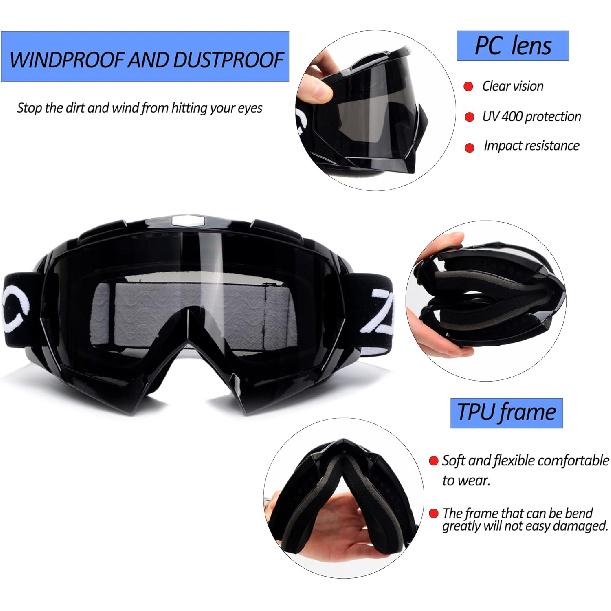 ATV Goggles With Balaclava Face Mask For Men Women And Youth, Dirt Bike Motorcycle Motocross Riding Ski Goggles