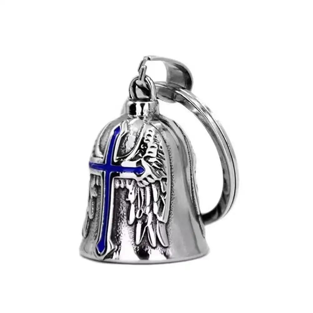 Fashion Red Cross Guardian Angel Wings Motorcycle Keychain Men Biker Rider Exorcist Keychain Amulet Lucky Amulet Accessory Gift