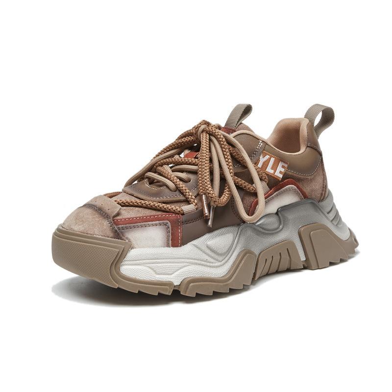 

Осень и зима новая универсальная контрастная расцветка первый слой коровьей кожи низкий верх толстая подошва увеличивающие рост повседневные спортивные туфли женские трендовые 40 хаки