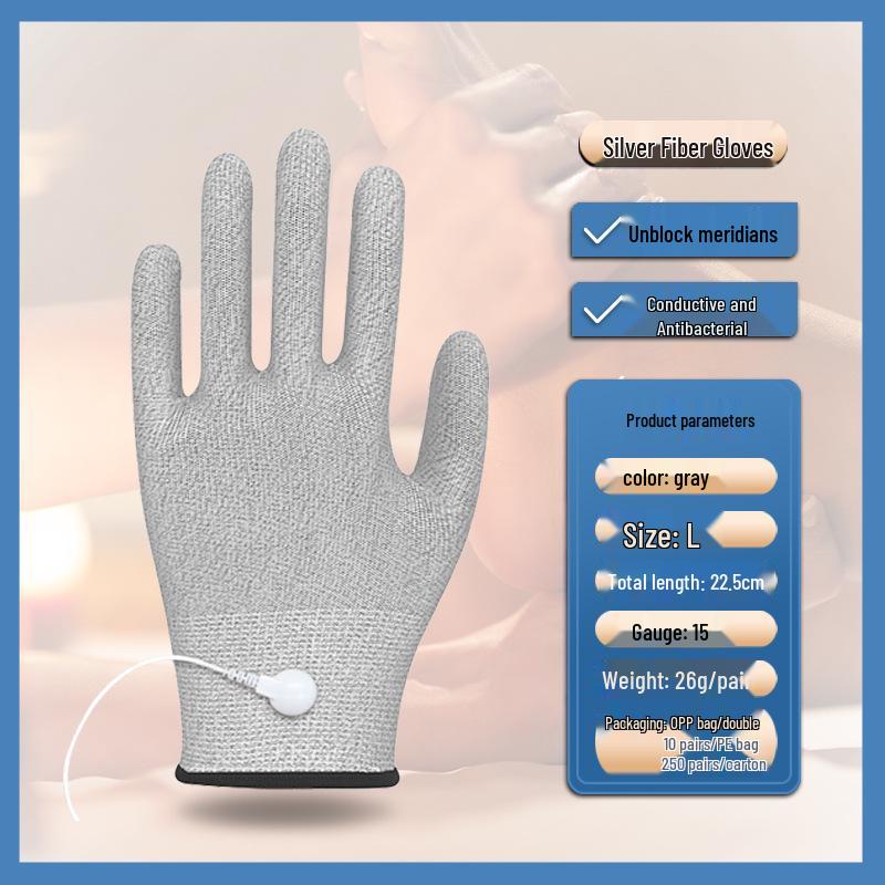 Silver Fiber Therapy Conductive Massager Gloves for Electrotherapy