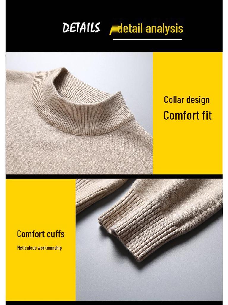 Men's Autumn/Winter Slim Fit Woolen Pullover - Half High Neck Knitted Sweater