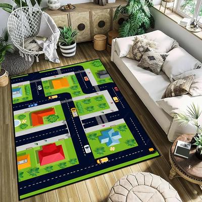 Car Play Mat for Boys and Girls Highway City Traffic-Themed Rugs for Kids Toy Cars Kids Rugs for Playroom Non-Slip Kids Play Rug