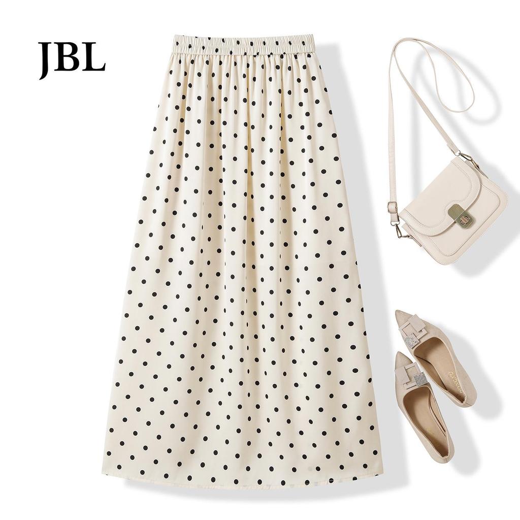 Herbstlicher gepunkteter figurbetonter Midi-Rock mit Seitenschlitz und elastischer Taille
