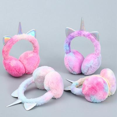Çocuk Tek Boynuzlu At Sıcak Kulaklıklı Renkli Yumuşak Peluş Kabarık Kedi Kulaklı Kulaklık Çocuk Kış Dış Mekan Bisiklet Kayak Kar Batik Kafa Bandı