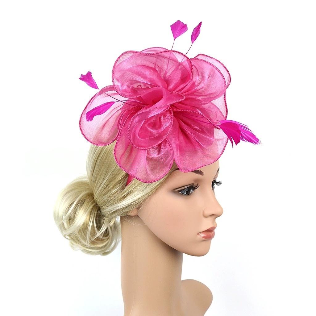 Elegant Organza Hair Drop Fascinator Hat Women Headpiece with Feather Bridal Wedding Show Race Millinery Hair Accessories