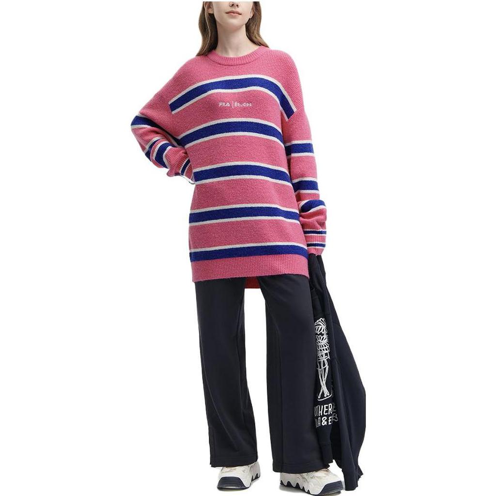 FILA Fleece Striped Round Neck Pullover Sweater Women sweater Pink F11U346401RPK