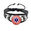 Emergency Medical Technician Paramedic Symbol Logo Black Button Leather Bracelet Glass Dome Blue Star of Life Logo Jewelry