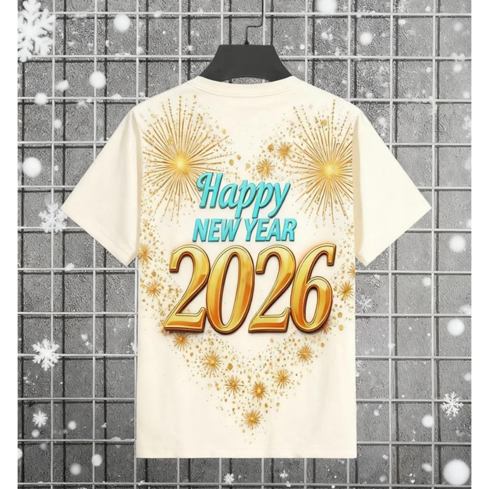 2026 New Year T-Shirt Fashion Men and Women's Happy New Year 2026 Print T-shirt Casual Crew Neck Short Sleeve Tees Top