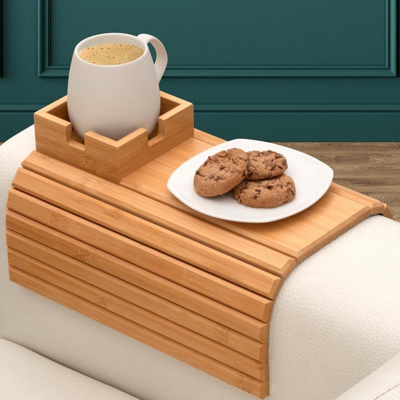Couch Armtisch Holz Sofa Getränkehalter Clip-On Beistelltisch Rutschfester Getränkeuntersetzer Heimorganizer für Getränke und Snacks CHINA brown