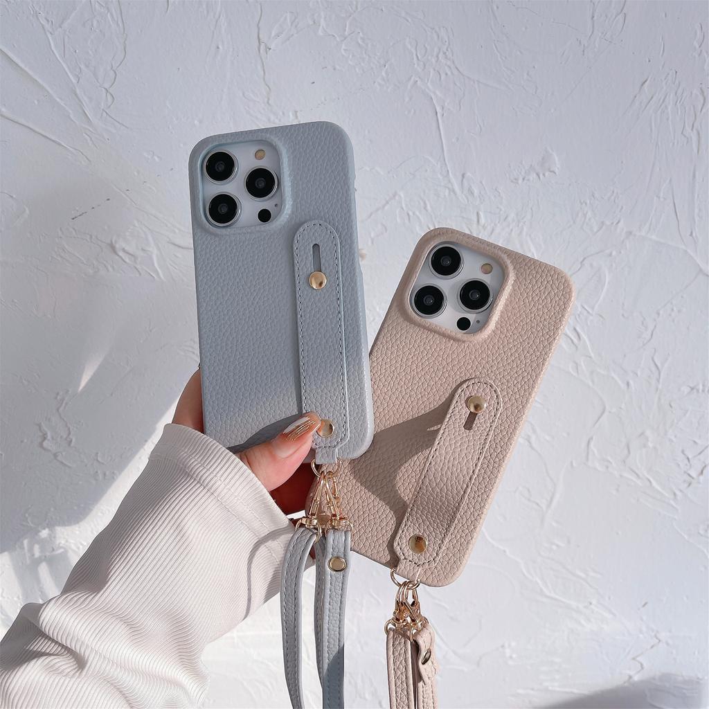 Crossbody Litchi Leather Finger Clasp Case for iPhone 15 Pro Max 12 11 14 Plus 13 Mini 7 8 SE2022 Long Lanyard Slim Cover Fundas