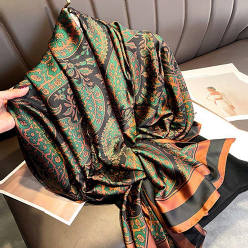 180*90cm Luxury Brand Women Summer Silk Scarves Shawl Lady Wrap Soft Female Europe Designer Beach Bandanna Foulard Muffler Pareo