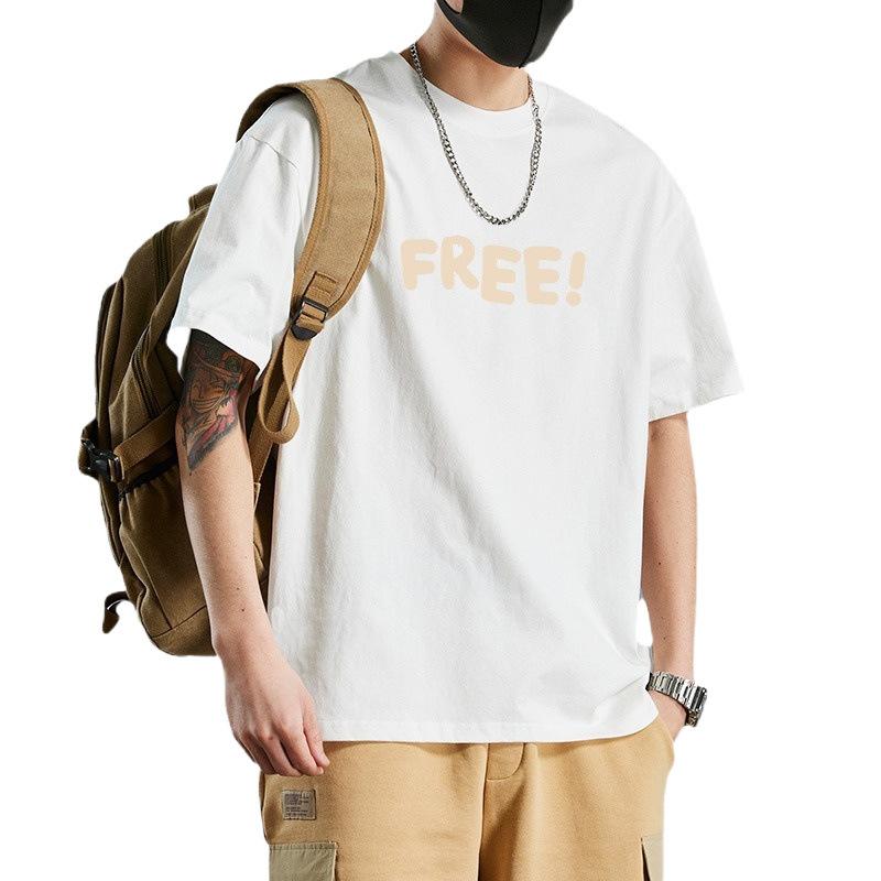 Minimalist Printed Short Sleeved T-shirt for Men Cotton Summer Tops