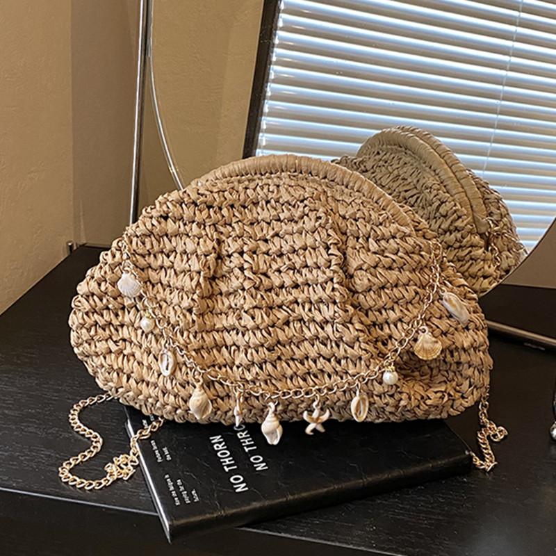 New Raffia Straw Weaven Bag Fashion Ladies Wrist Clutches Summer Women Shoulder Crossbody Bags Handmade Handbag Purse Beach Bags