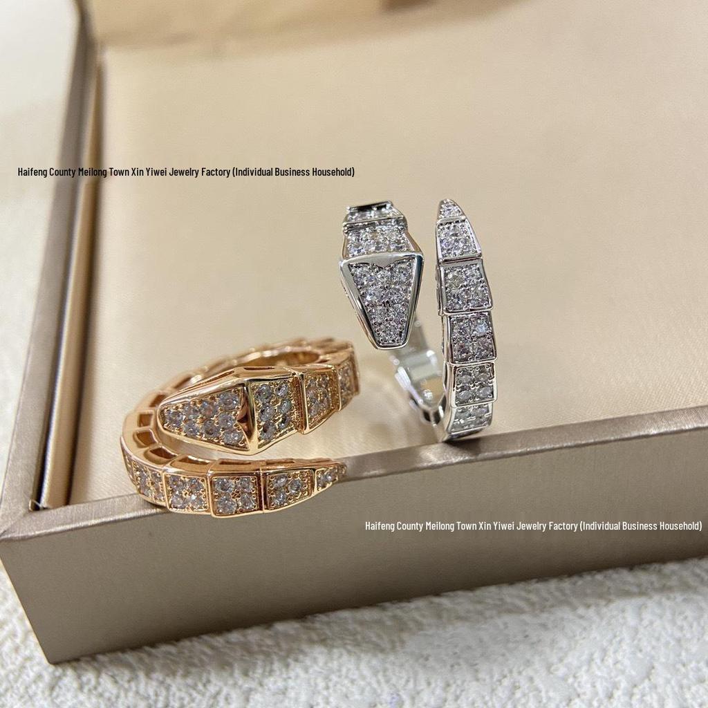 V Jinbao’s High-End Snake-Shaped Open Ring for Women – Luxury Fashion Index Finger Jewelry