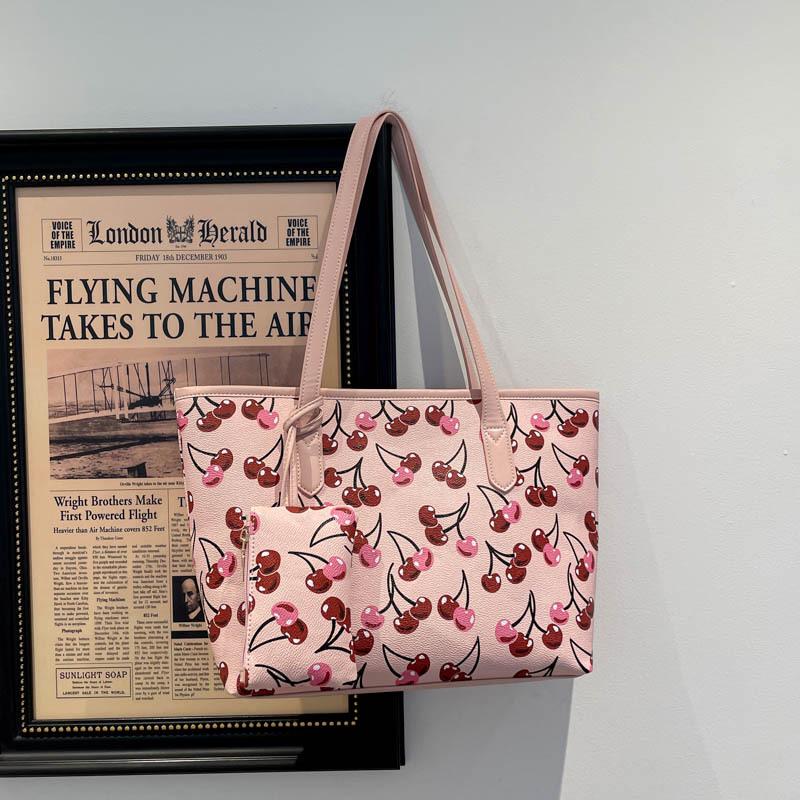 Korean Style Cherry Print Large Capacity Tote Bag