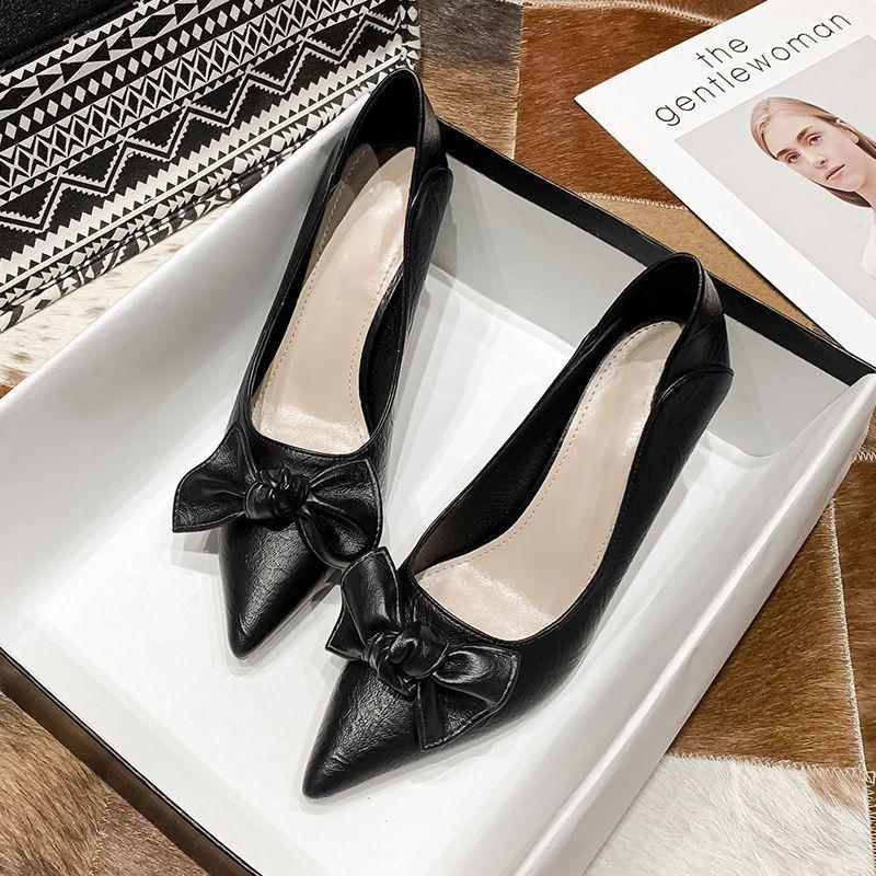Work Order Shoes Women's Spring Bow Shallow Mouth Commuting Slim Heels High Heels