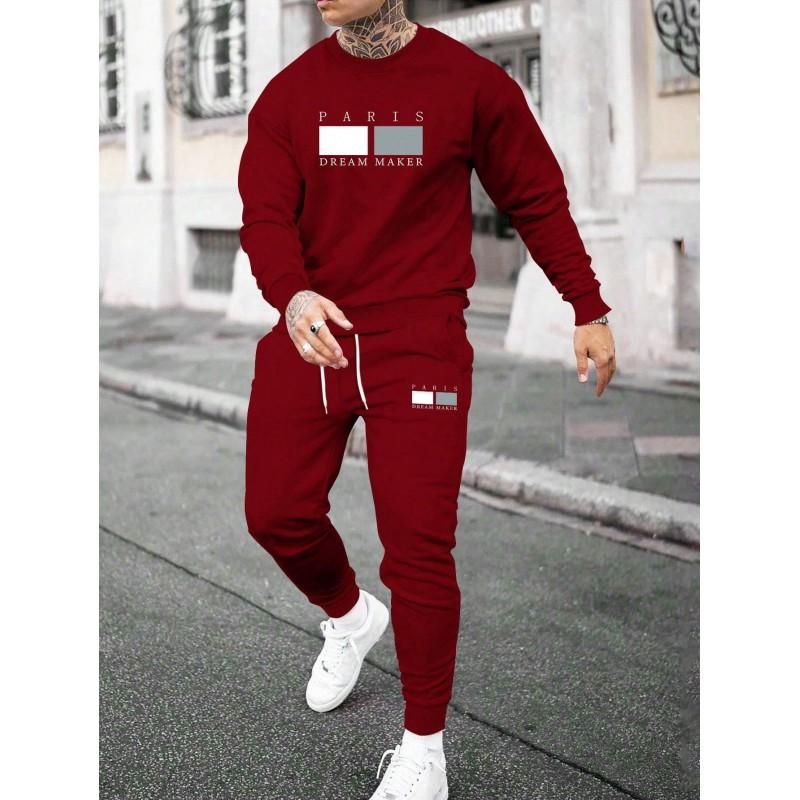 Mens Casual Hooded Sweatshirt Set Long Sleeve Tracksuit Lightweight Sporty Outfit Teens Young Adults