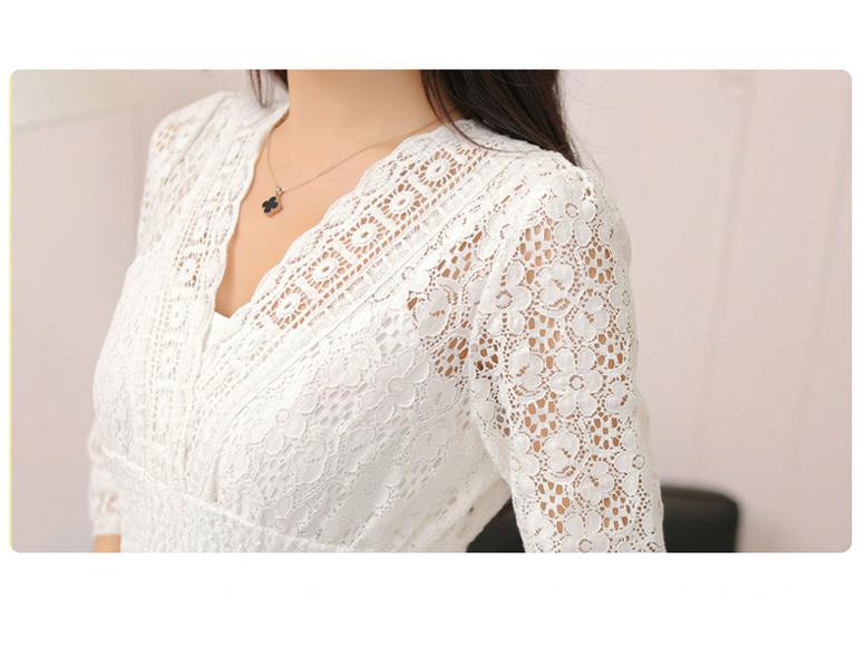 New Summer Lace V-Neck Slimming Waist Dress for Women - Korean Style Vacation Beachwear