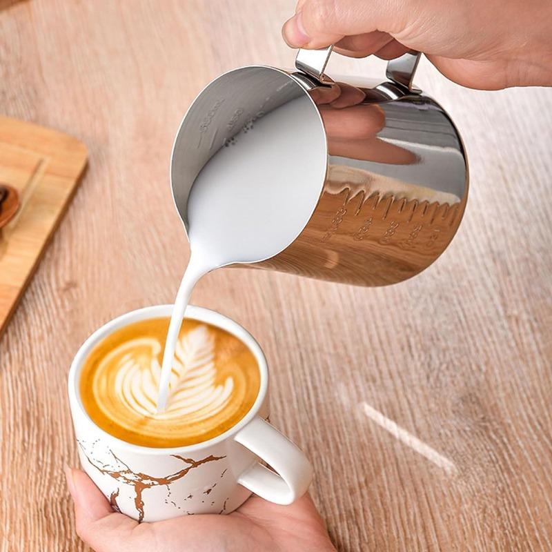 1 Set Stainless Steel Flower Tank Coffee Milk Jug Measuring Cup Fancy Coffee Utensil Flower Needle Coffee Decoration Template