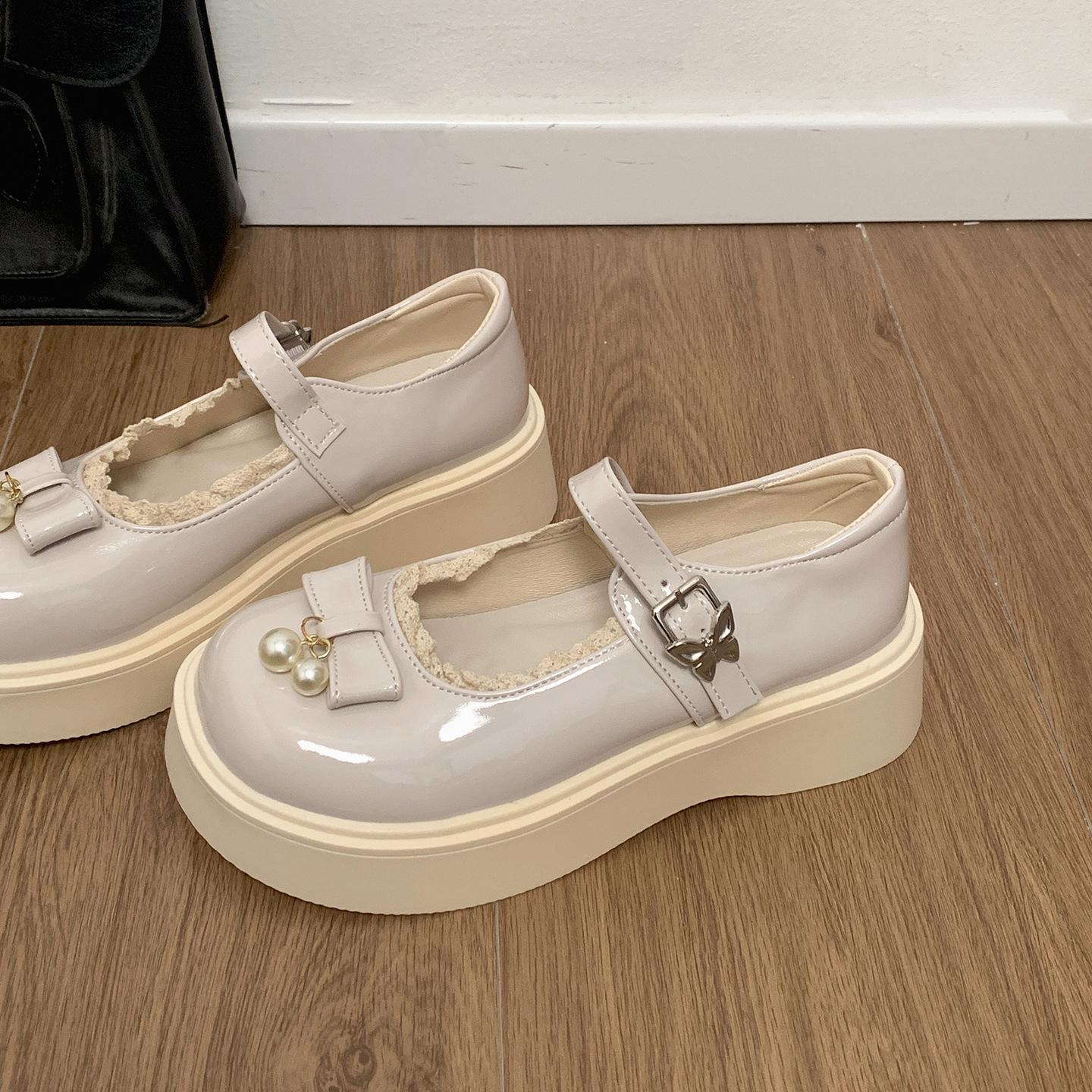 

Черные французские туфли на платформе с круглым носком и неглубоким вырезом, женские летние 2025, новые маленькие кожаные туфли, универсальные с юбками, туфли Мэри Джейн 40 бежевый