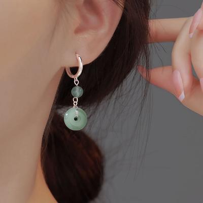 Transshipment Round Bead Safety Buckle Earrings Retro Chinese Style Han Element Ear Buckle Long Hetian Jade Jasper Bead White Jade Earrings