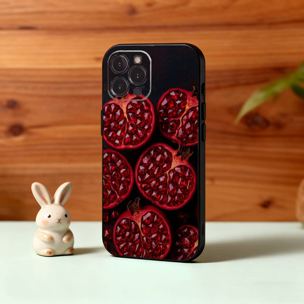 Red C-Cherry Pomegranate Raspberry Phone Case For iPhone17,16,15,14,13,12,Plus,Pro Max, 5G Others Soft Black Cover
