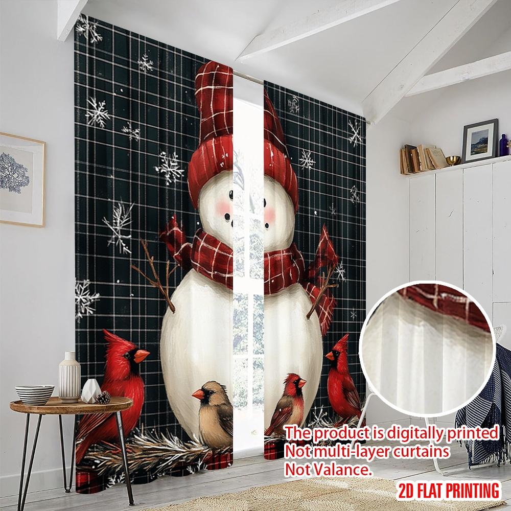 2pcs,2D Plane Printing Curtain Popular Cute Snowman Red Cardinal Christmas (3) Versatile Fabric (without Rod) Home Decor Ldeal