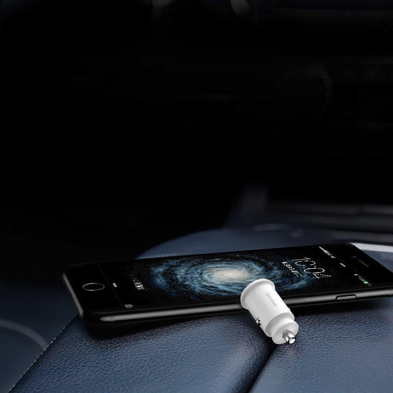 Mini ładowarka samochodowa do telefonu 2x USB Grain Car Charger biały