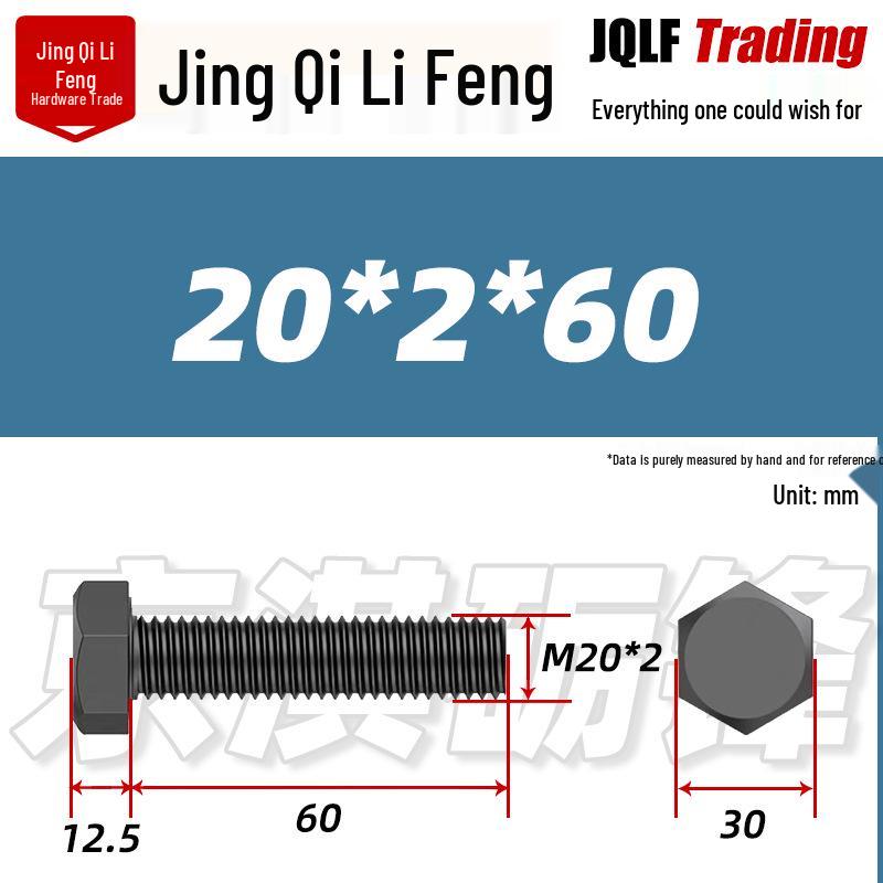 12.9 Grade Black High-Strength External Hex Bolt, Medium Tooth, Full Thread, M10-M36