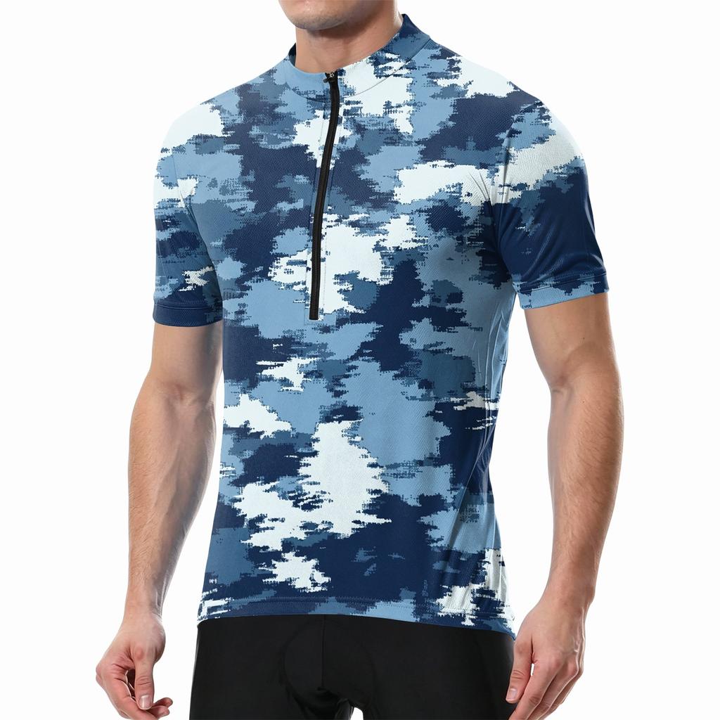 Men's Short Sleeve Cycling Jersey Breathable Quick Dry Zip Up Neck Lightweight Sports Top for Outdoor Activities