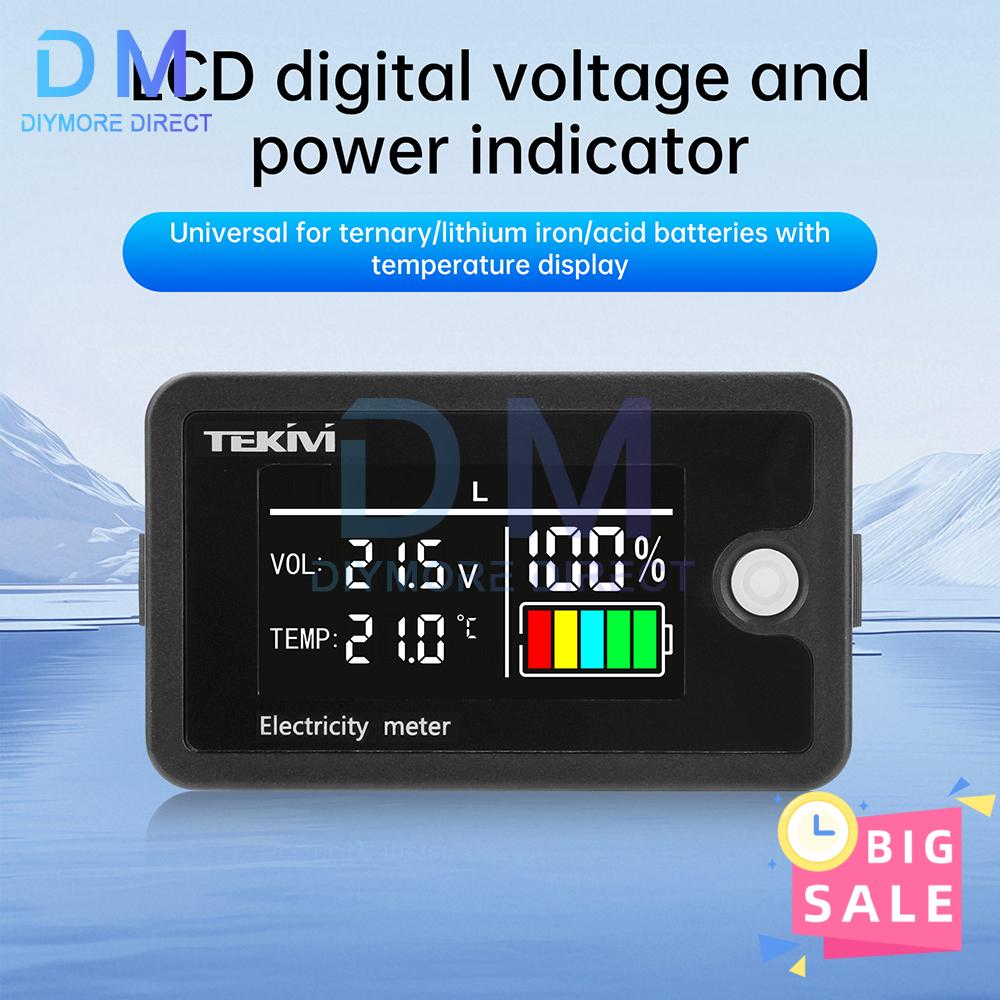 DC 8-100V Digital Battery Capacity Indicator Voltmeter LiFePO4 Lead-acid Lithium Battery Tester Meter with Temperature Display