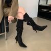 Winter Street Style Pointed Toe Knee-High Boots Women Low Heels Shoes Female Long Booties Women Shoes  De Mujer