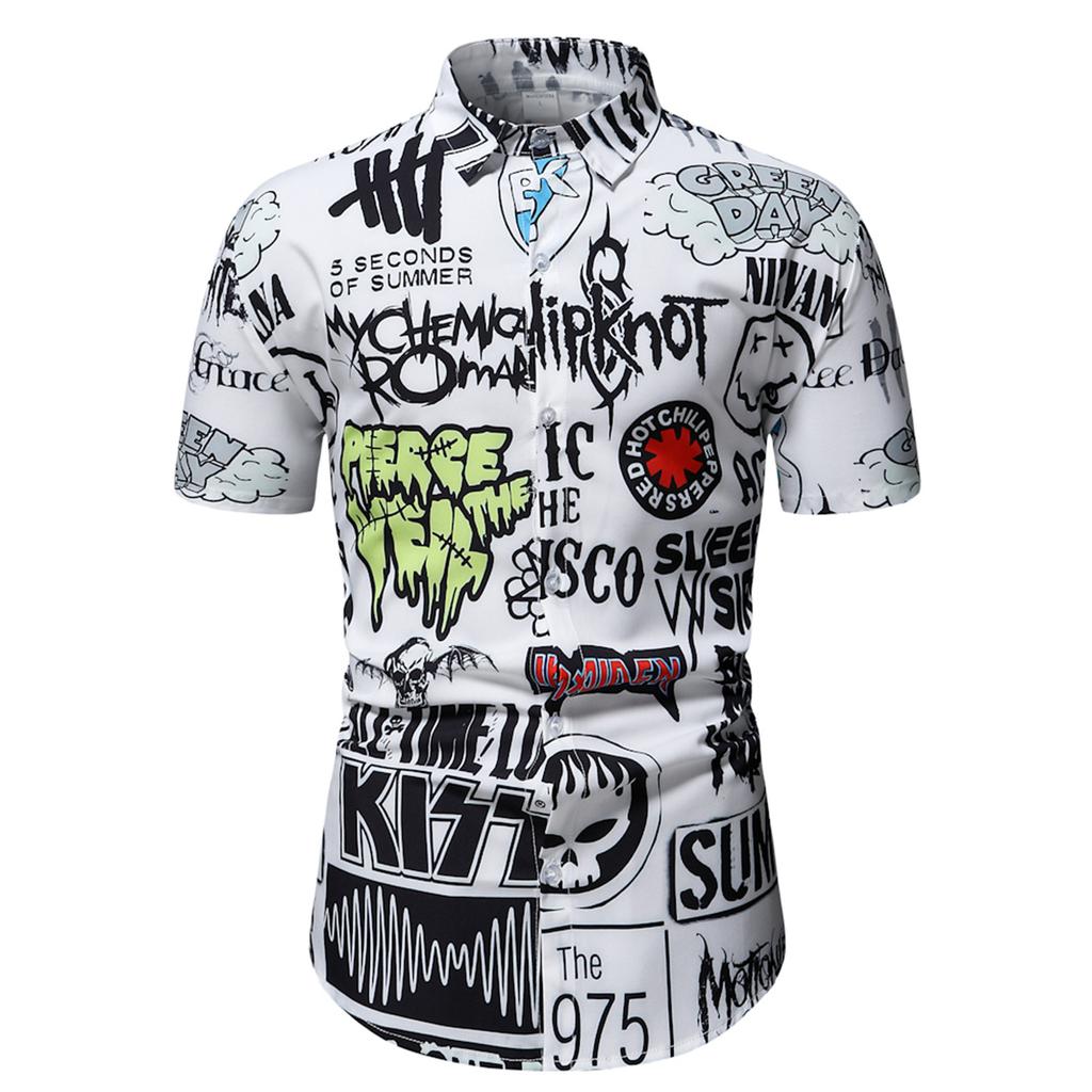 Mens Fashion Ethnic Short Sleeve Casual Printing Hawaiian Shirt Blouse T-shirt